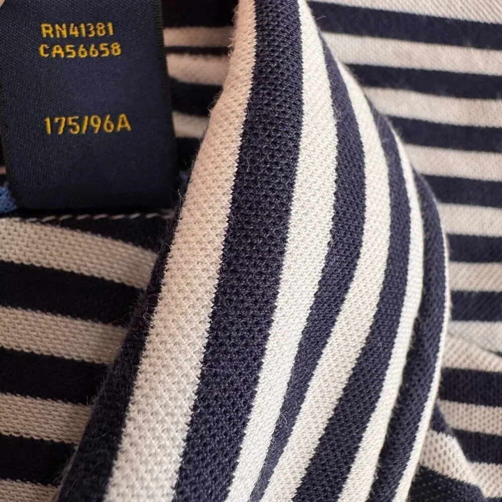 Ralph Lauren Stripe Golf Polo M PGA Patch ProFit Blue White Classic Country Club